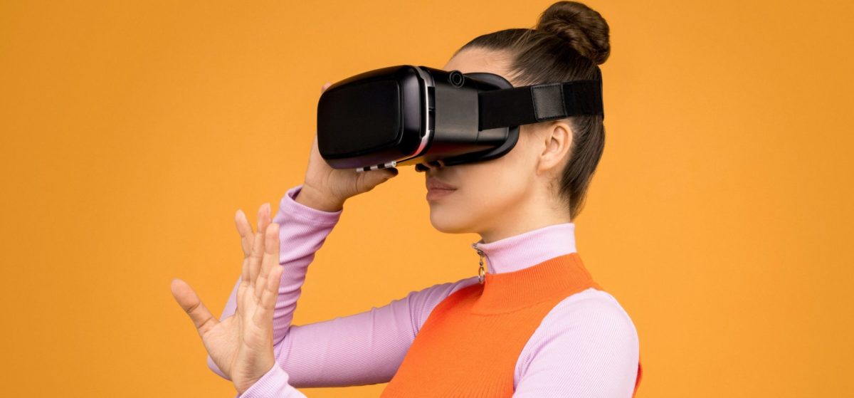 A woman in a VR headset