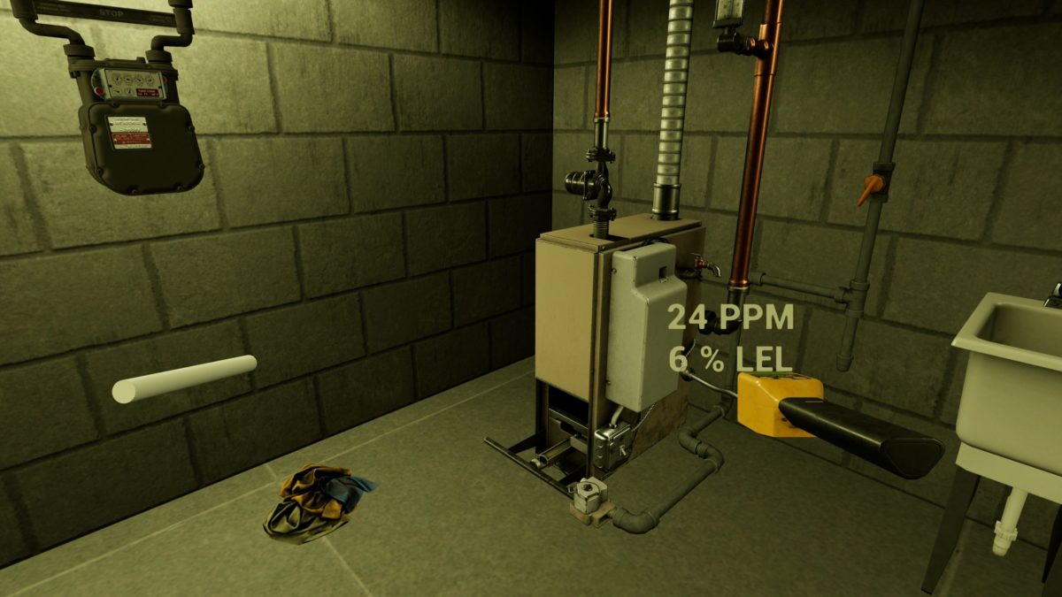 A worker testing voltage in VR