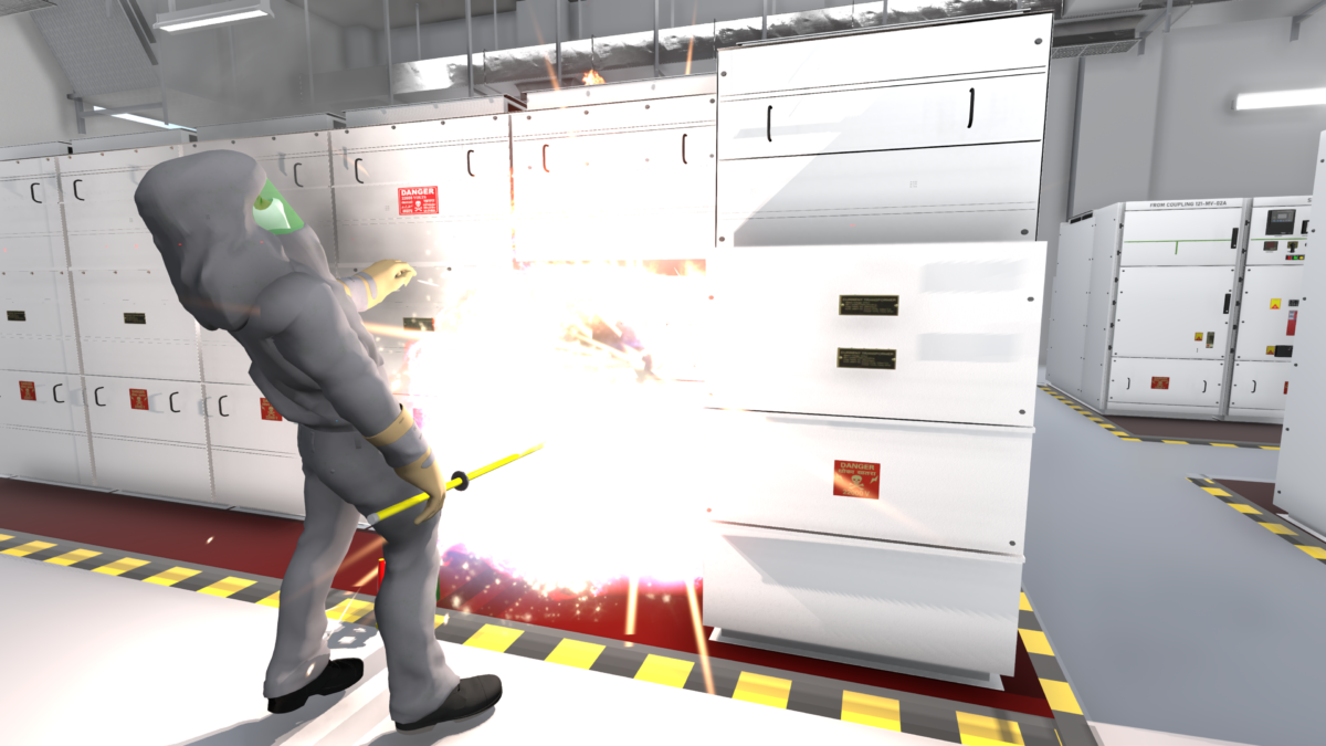 A dangerous (but simulated) arc flash explosion