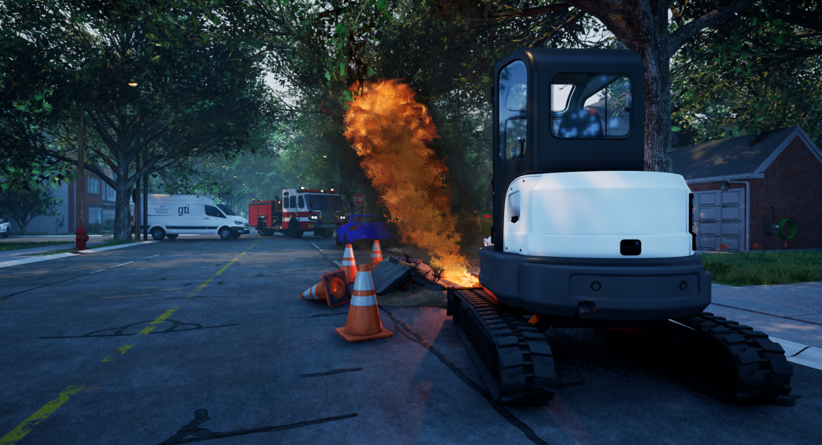 A gas explosion in the street of a neighborhood