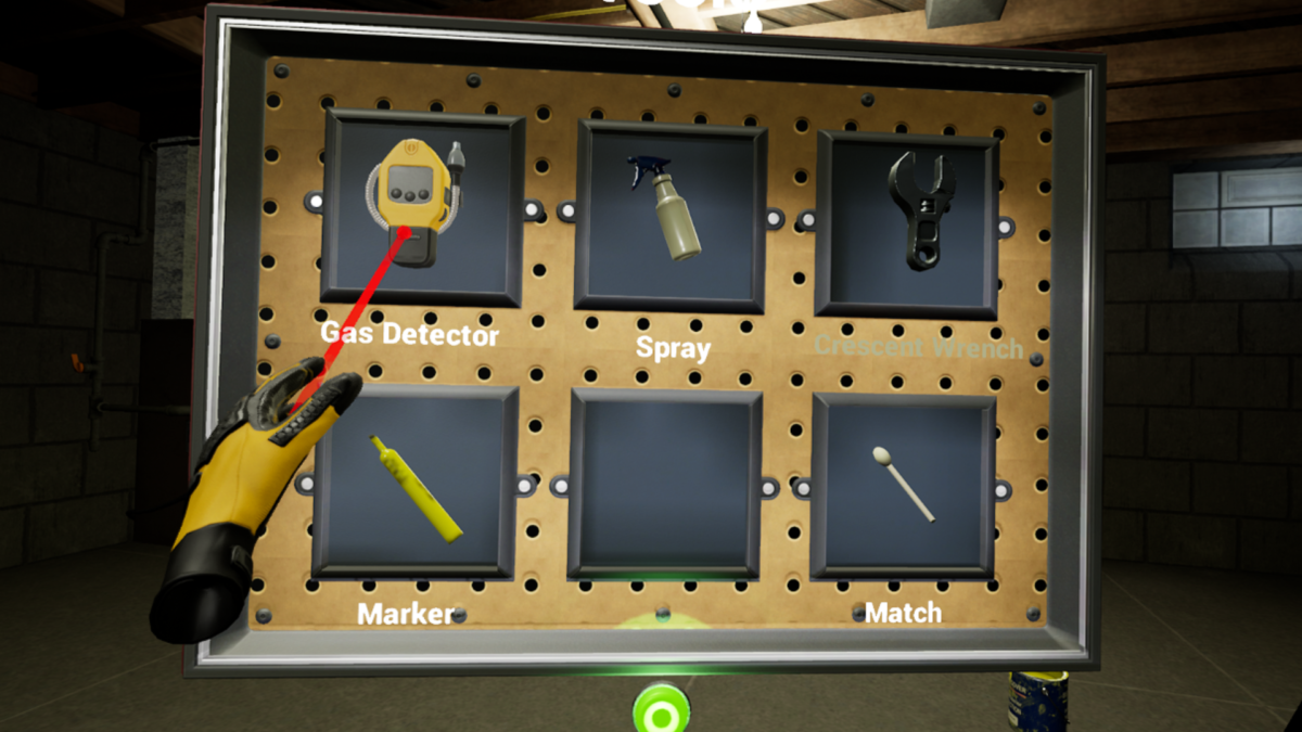 A worker choosing the right tool in VR