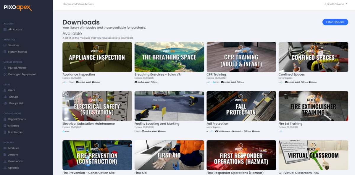PIXO Apex downloads data