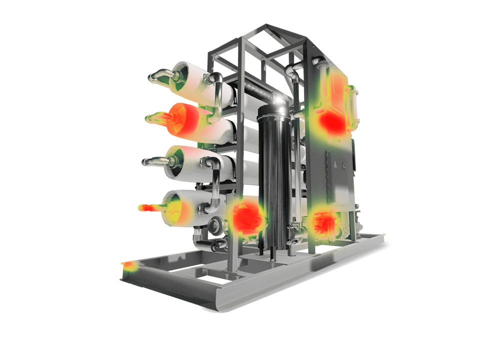 A simulation of a machine showing hot points