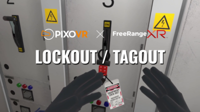 A simulation of lockout tagout with PIXO and FreeRangeXR logo