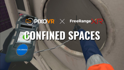 A simulated worker going into a confined space