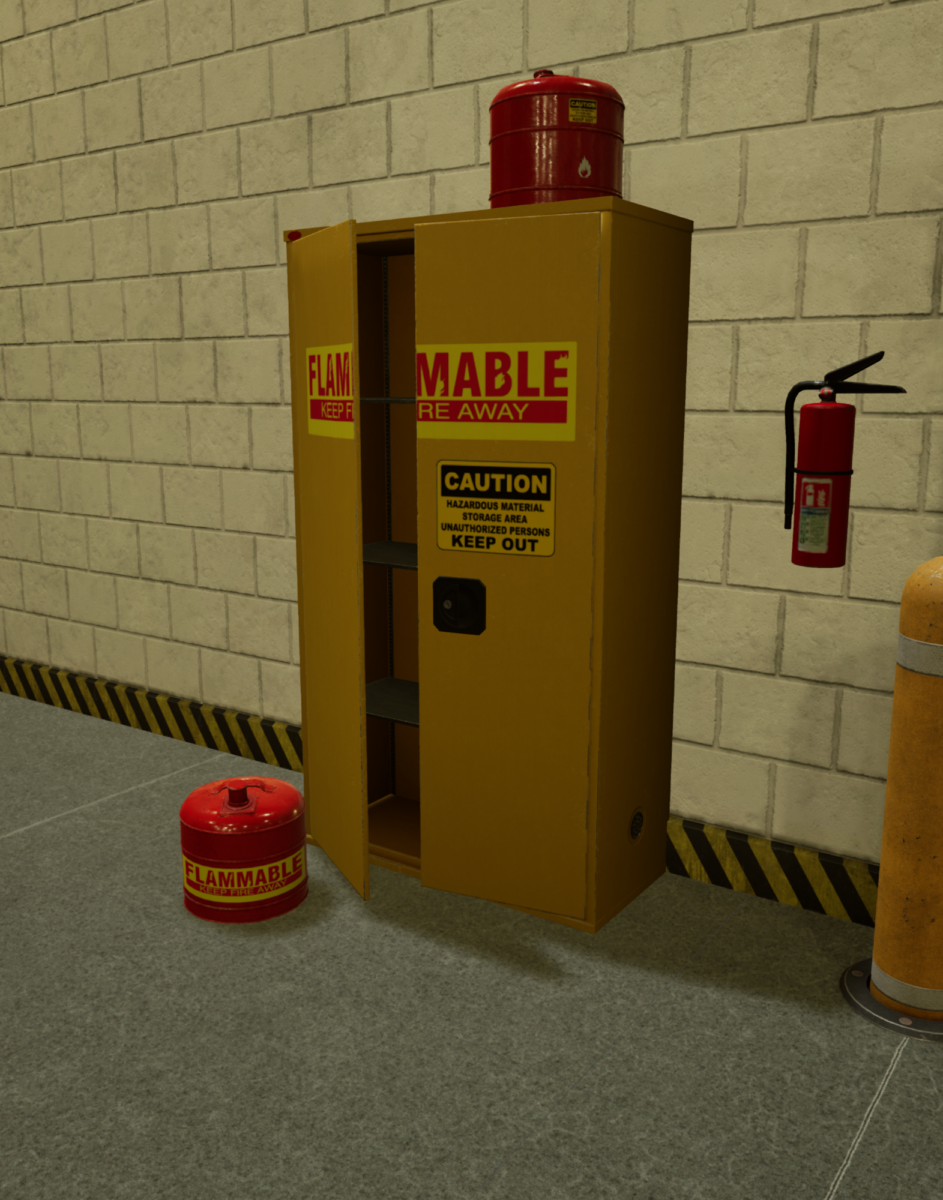A metal cabinet with flammable written on it