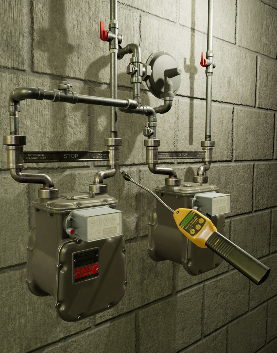 Testing gas lines with a meter for leaks