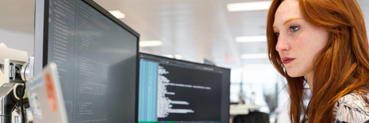 A woman working on a computer